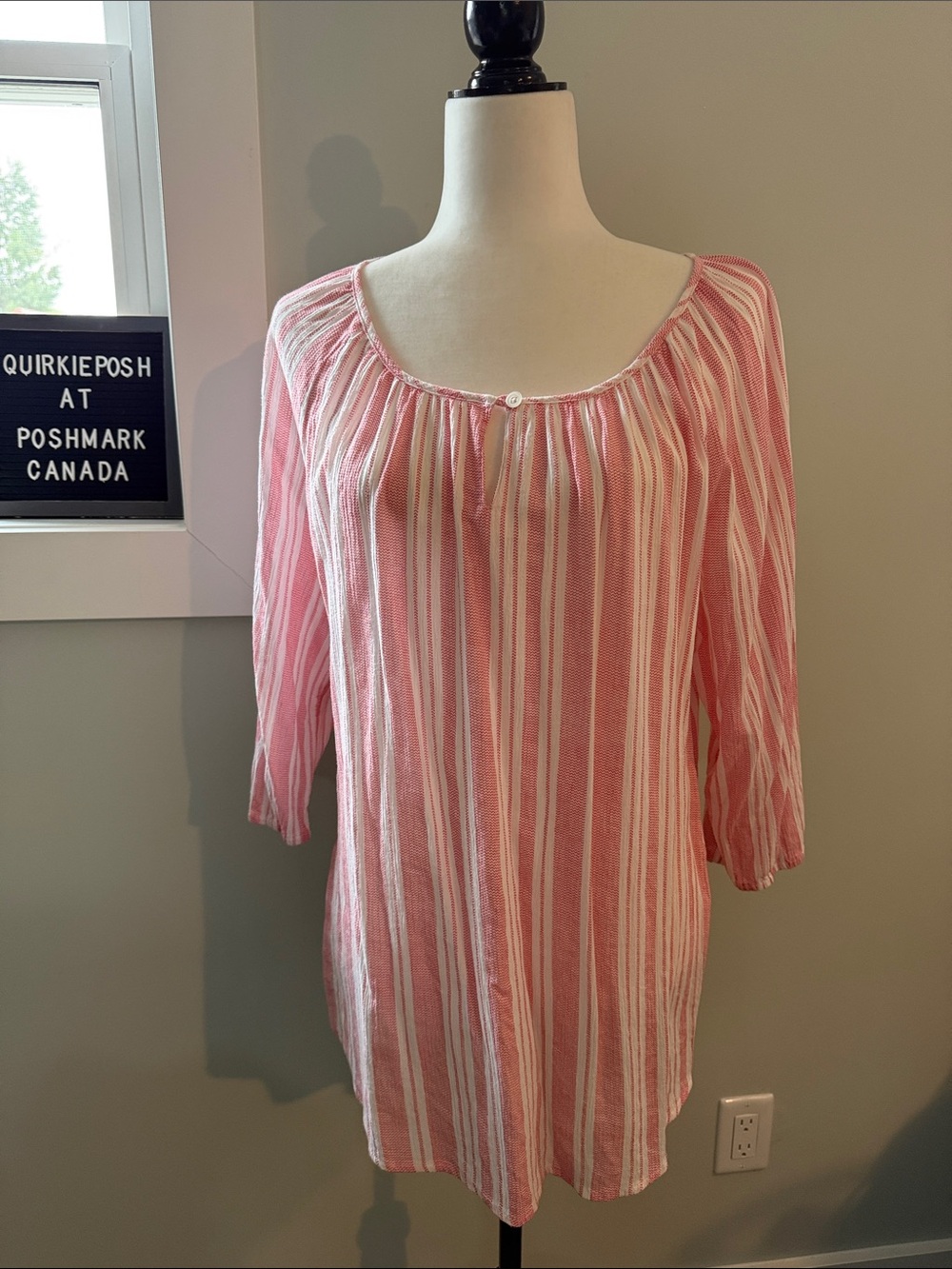 Croft & Barrow Pink and White Striped Bohemian/ Peasant Tunic